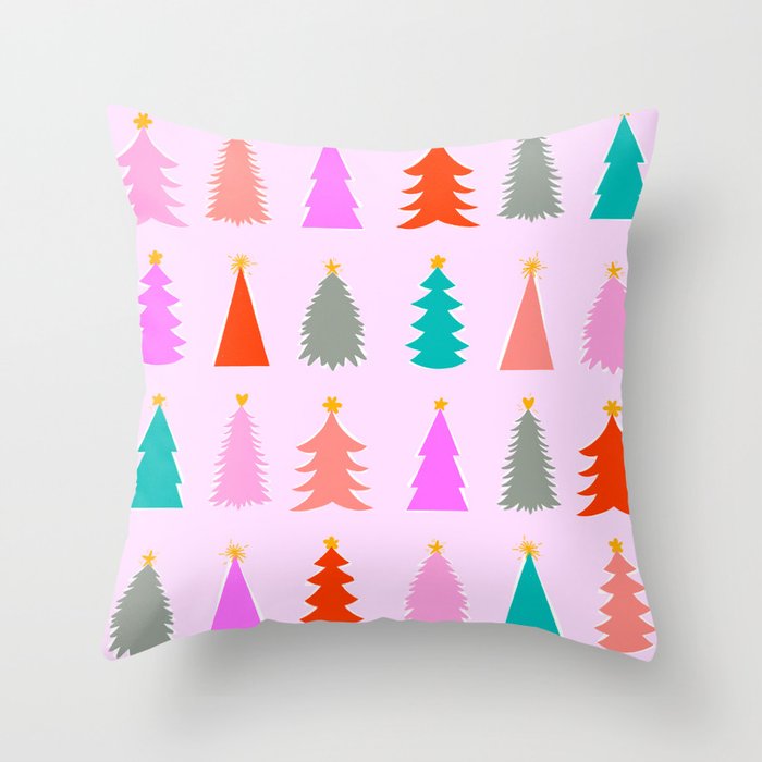Christmas Tree Pattern on Pink Throw Pillow Gallery Image 6