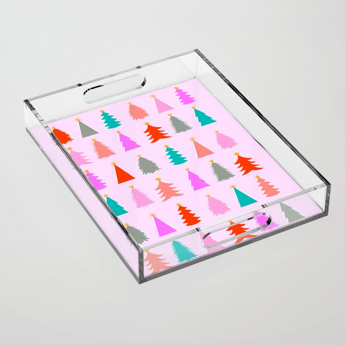 Christmas Tree Pattern on Pink Acrylic Tray Gallery Image 1