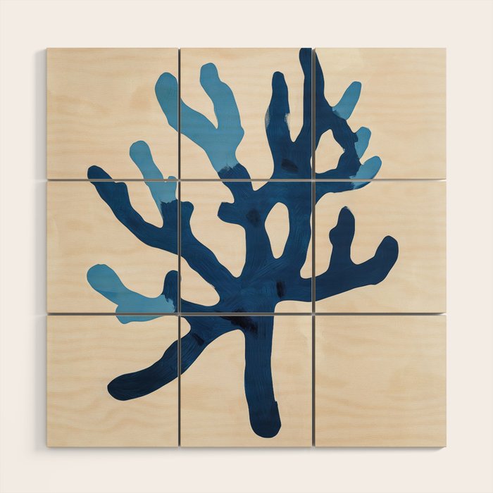 Blue Minimalist Coral Sea Ocean Coastal Art Painting Wood Wall Art Gallery Image 1