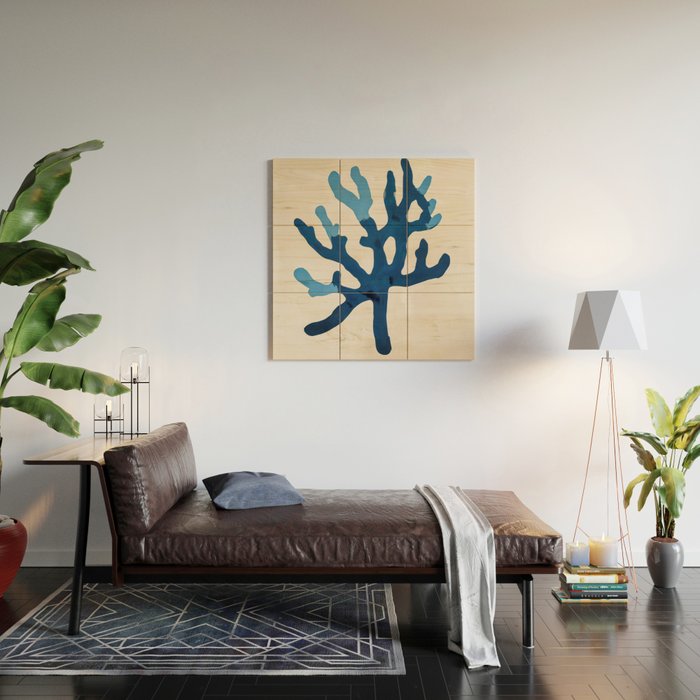 Blue Minimalist Coral Sea Ocean Coastal Art Painting Wood Wall Art Gallery Image 2