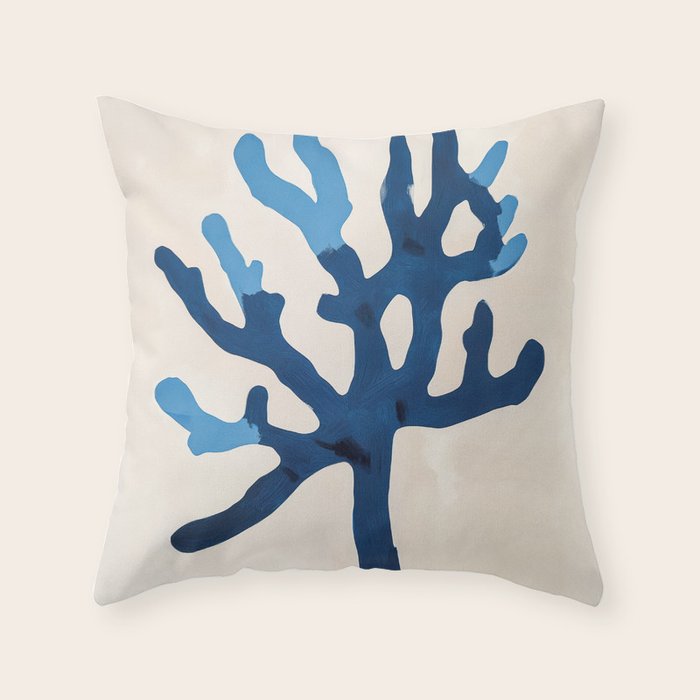 Blue Minimalist Coral Sea Ocean Coastal Art Painting Throw Pillow Gallery Image 6
