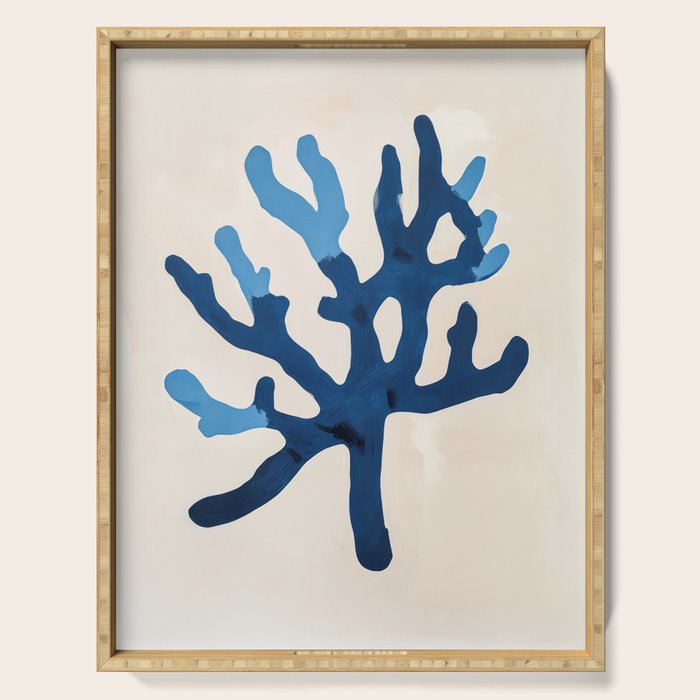 Blue Minimalist Coral Sea Ocean Coastal Art Painting Serving Tray Gallery Image 1