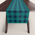 Gingham Check Pattern in Navy Blue and Teal Table Runner Gallery Image 1