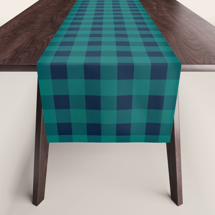 Gingham Check Pattern in Navy Blue and Teal Table Runner Gallery Image 1