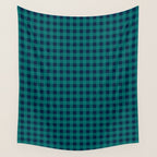Gingham Check Pattern in Navy Blue and Teal Wall Tapestry Gallery Image 4