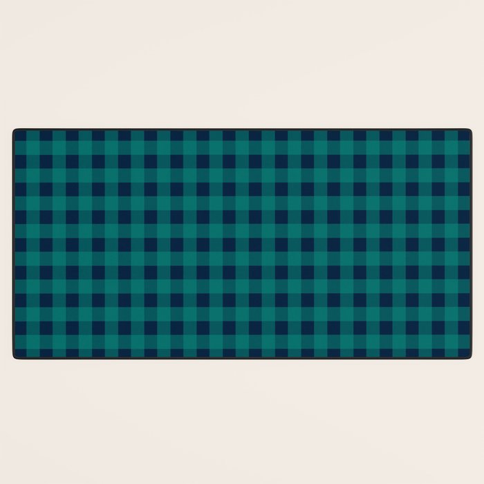 Gingham Check Pattern in Navy Blue and Teal Desk Mat Gallery Image 3