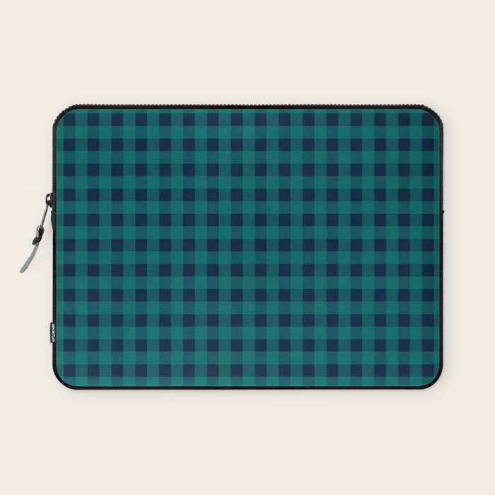 Gingham Check Pattern in Navy Blue and Teal Laptop Sleeve Gallery Image 1