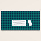 Gingham Check Pattern in Navy Blue and Teal Desk Mat Gallery Image 1