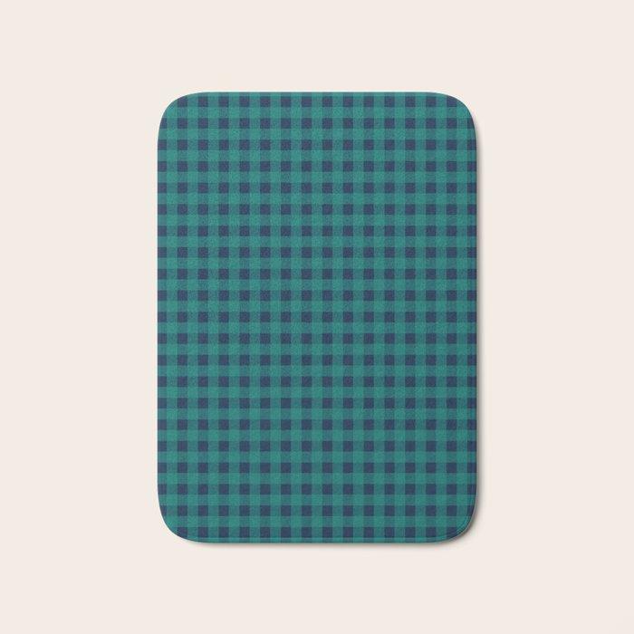 Gingham Check Pattern in Navy Blue and Teal Bath Mat Gallery Image 1