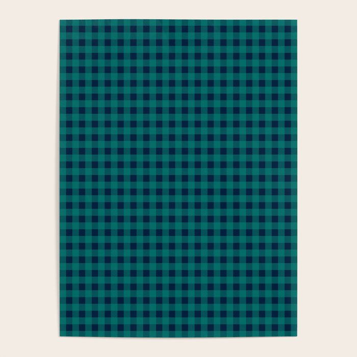 Gingham Check Pattern in Navy Blue and Teal Poster Gallery Image 1