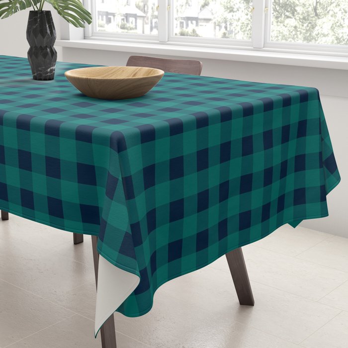 Gingham Check Pattern in Navy Blue and Teal Tablecloth Gallery Image 3