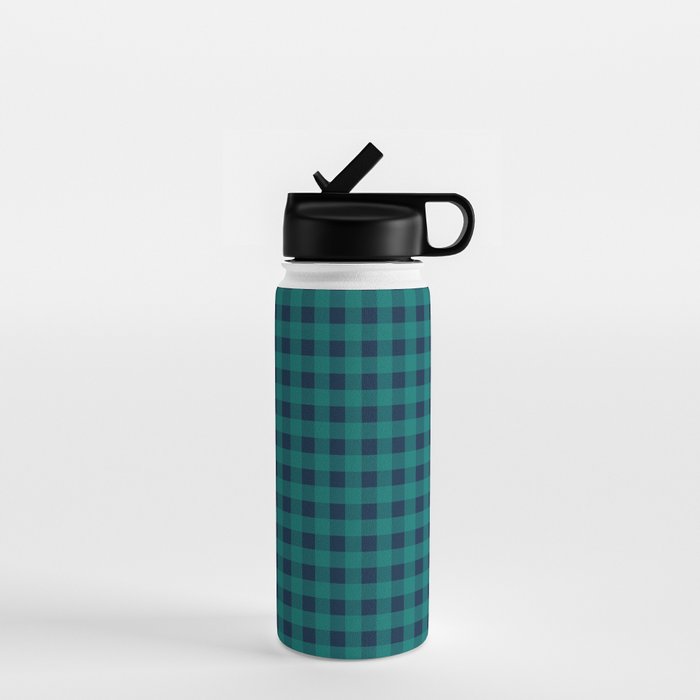 Gingham Check Pattern in Navy Blue and Teal Water Bottle Gallery Image 1