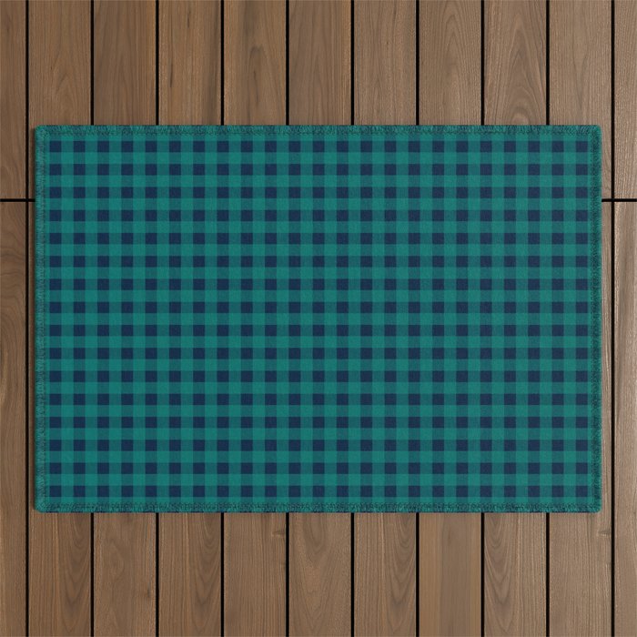 Gingham Check Pattern in Navy Blue and Teal Outdoor Rug Gallery Image 1