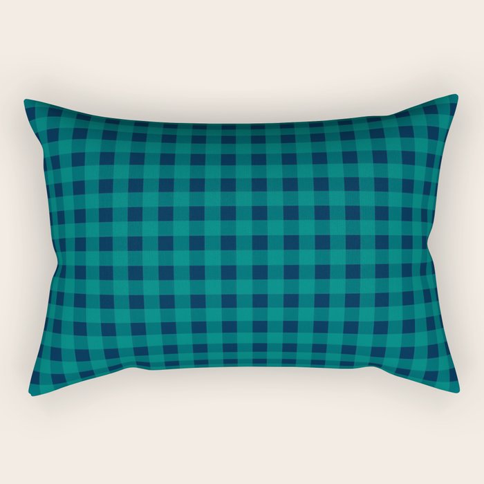 Gingham Check Pattern in Navy Blue and Teal Rectangular Pillow Gallery Image 1