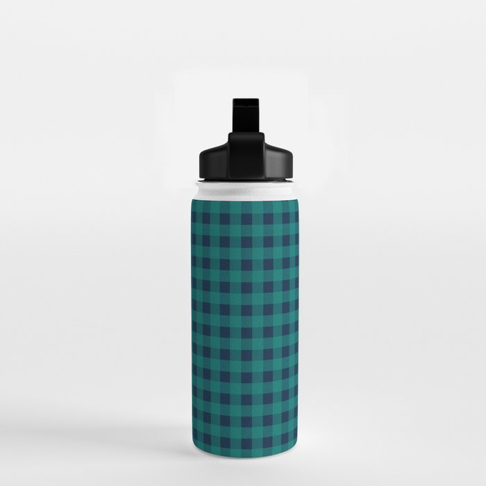 Gingham Check Pattern in Navy Blue and Teal Water Bottle Gallery Image 2