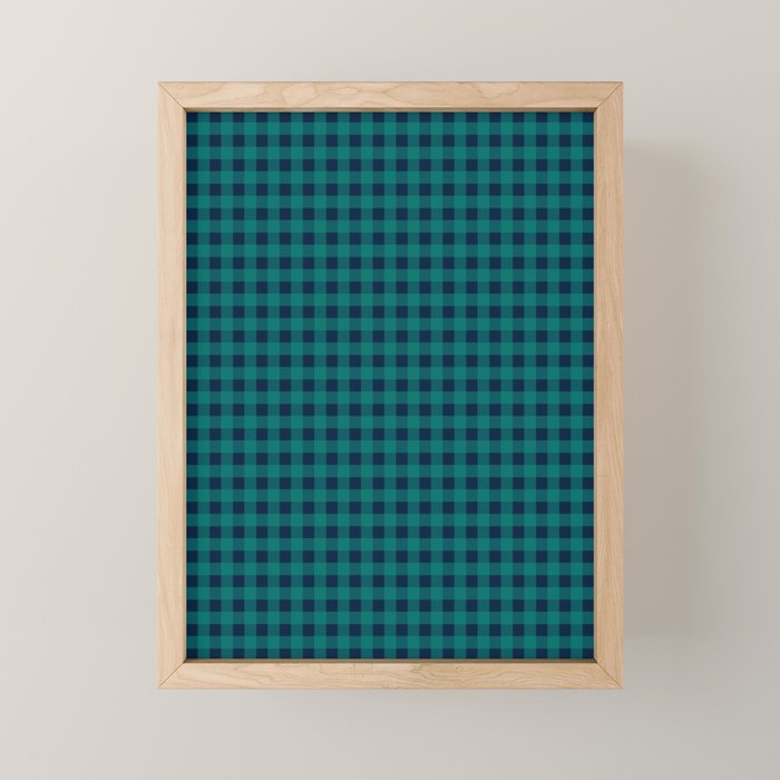 Gingham Check Pattern in Navy Blue and Teal Mini Art Print Gallery Image 1