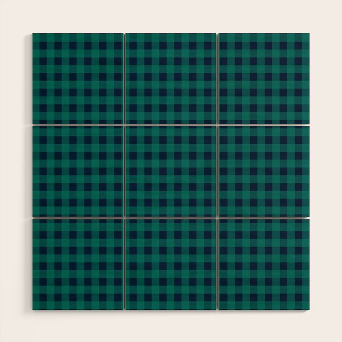 Gingham Check Pattern in Navy Blue and Teal Wood Wall Art Gallery Image 1