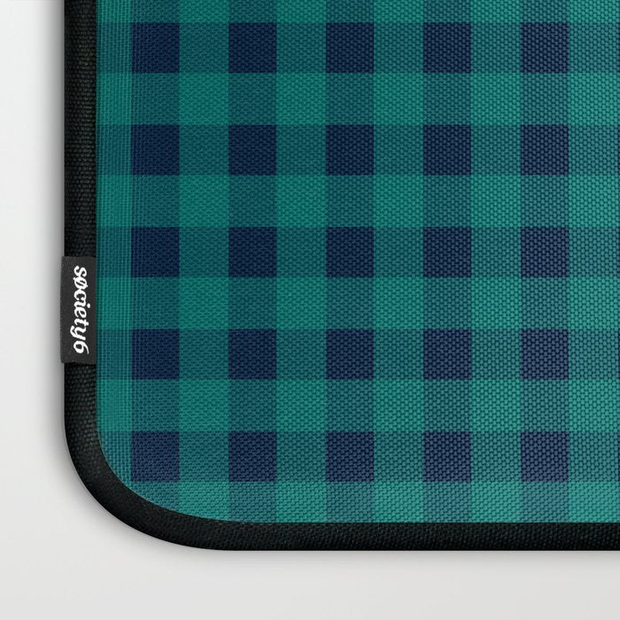 Gingham Check Pattern in Navy Blue and Teal Laptop Sleeve Gallery Image 3