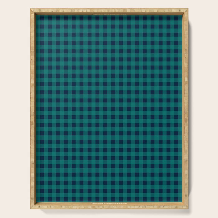 Gingham Check Pattern in Navy Blue and Teal Serving Tray Gallery Image 1