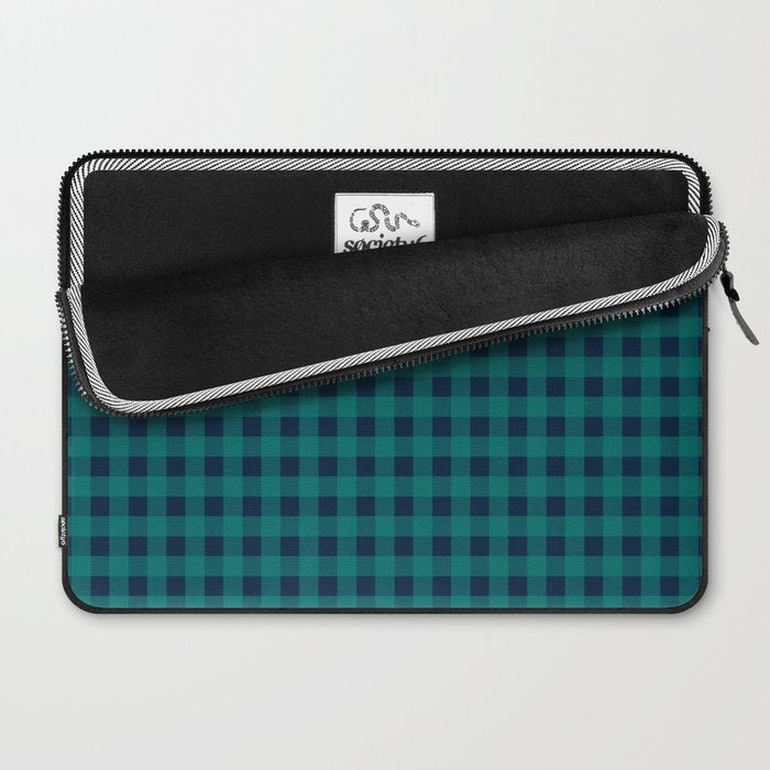 Gingham Check Pattern in Navy Blue and Teal Laptop Sleeve Gallery Image 2