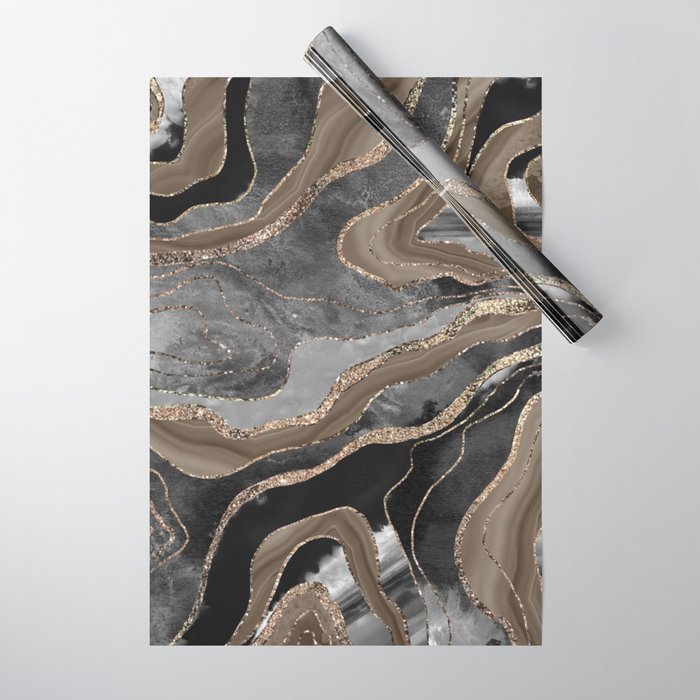 Black Brown Marble Agate Gold Glitter Glam #1 (Faux Glitter) #decor #art #society6 Wrapping Paper Gallery Image 1