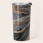 Black Brown Marble Agate Gold Glitter Glam #1 (Faux Glitter) #decor #art #society6 Travel Mug Gallery Image 2