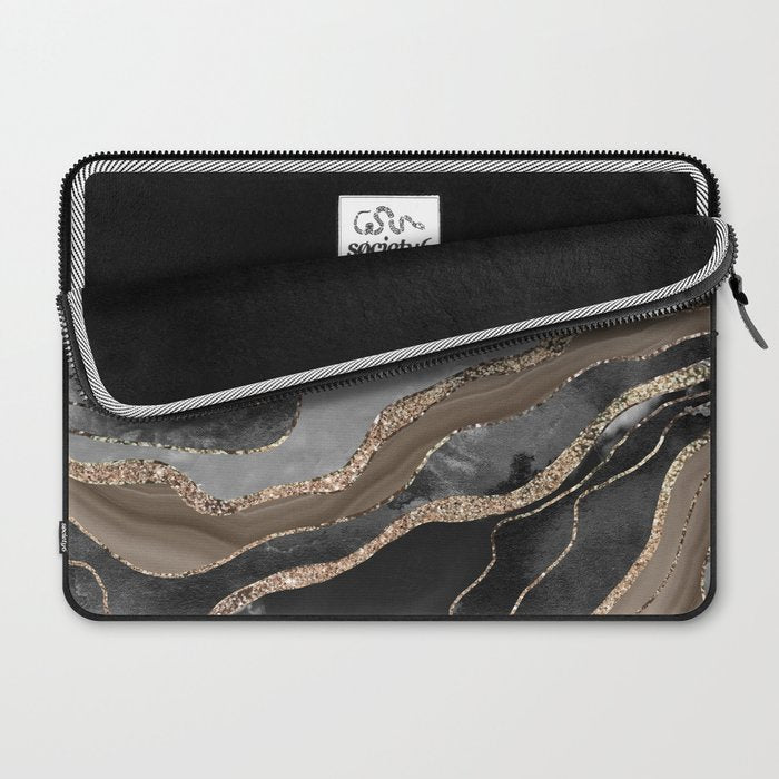 Black Brown Marble Agate Gold Glitter Glam #1 (Faux Glitter) #decor #art #society6 Laptop Sleeve Gallery Image 2