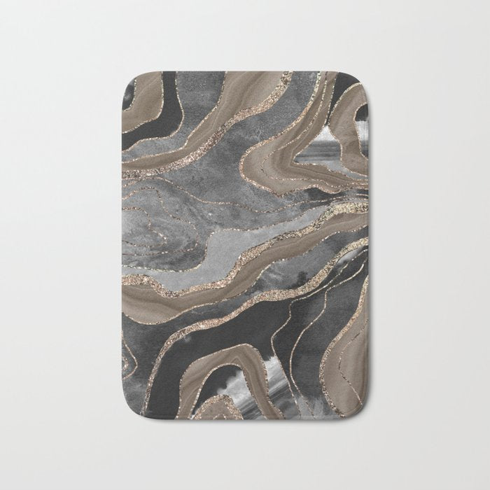 Black Brown Marble Agate Gold Glitter Glam #1 (Faux Glitter) #decor #art #society6 Bath Mat Gallery Image 1