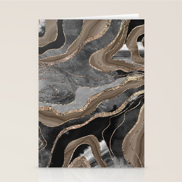 Black Brown Marble Agate Gold Glitter Glam #1 (Faux Glitter) #decor #art #society6 Stationery Card Gallery Image 2