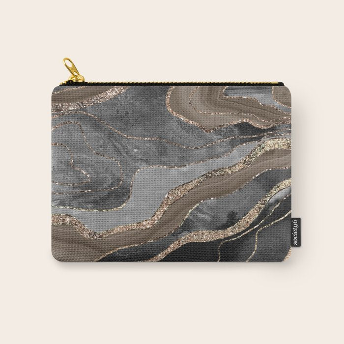 Black Brown Marble Agate Gold Glitter Glam #1 (Faux Glitter) #decor #art #society6 Carry All Pouch Gallery Image 1