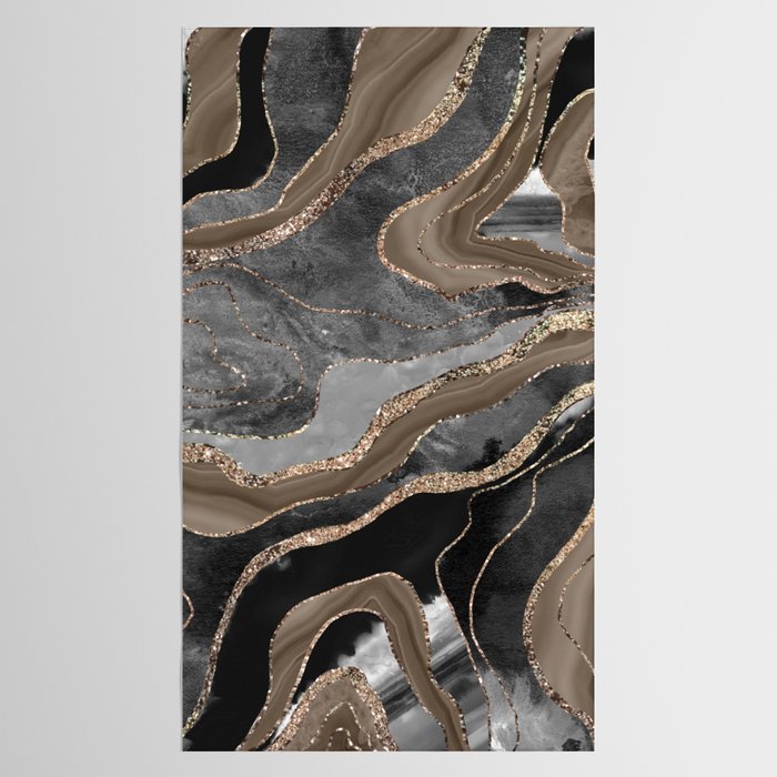 Black Brown Marble Agate Gold Glitter Glam #1 (Faux Glitter) #decor #art #society6 Tablecloth Gallery Image 2