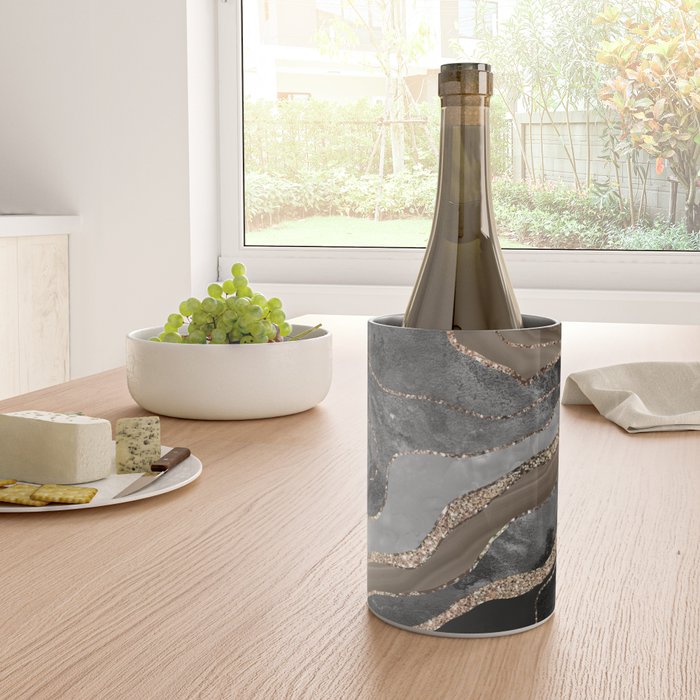 Black Brown Marble Agate Gold Glitter Glam #1 (Faux Glitter) #decor #art #society6 Wine Chiller Gallery Image 4