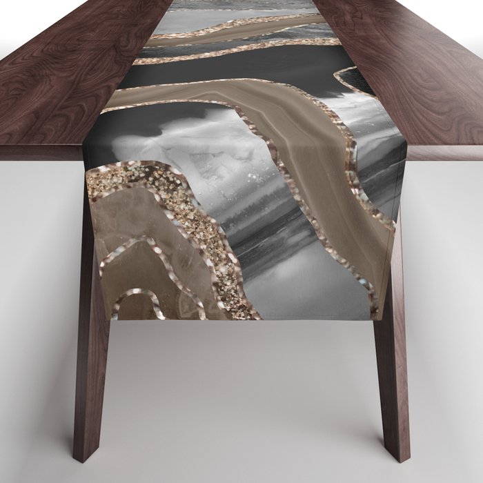 Black Brown Marble Agate Gold Glitter Glam #1 (Faux Glitter) #decor #art #society6 Table Runner Gallery Image 1