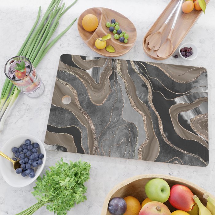 Black Brown Marble Agate Gold Glitter Glam #1 (Faux Glitter) #decor #art #society6 Cutting Board Gallery Image 2