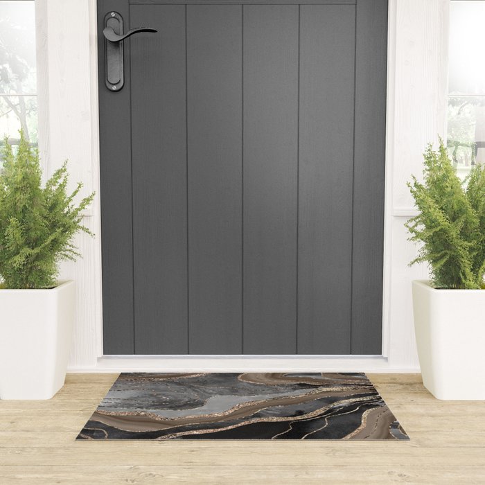 Black Brown Marble Agate Gold Glitter Glam #1 (Faux Glitter) #decor #art #society6 Welcome Mat Gallery Image 3
