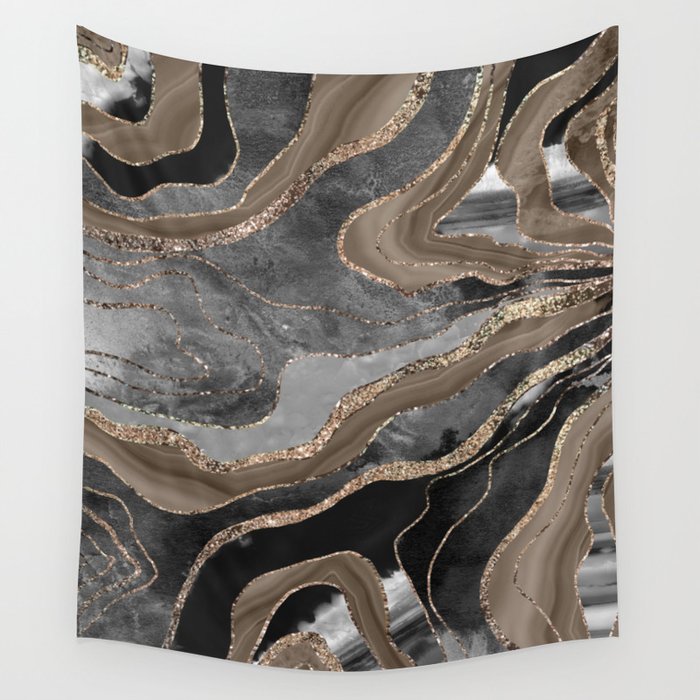 Black Brown Marble Agate Gold Glitter Glam #1 (Faux Glitter) #decor #art #society6 Wall Tapestry Gallery Image 4