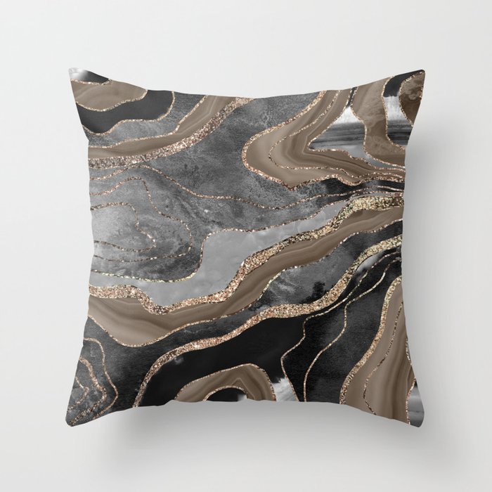 Black Brown Marble Agate Gold Glitter Glam #1 (Faux Glitter) #decor #art #society6 Throw Pillow Gallery Image 6