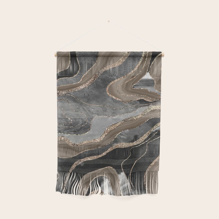 Black Brown Marble Agate Gold Glitter Glam #1 (Faux Glitter) #decor #art #society6 Wall Hanging Gallery Image 1