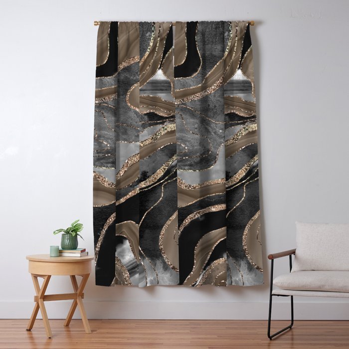 Black Brown Marble Agate Gold Glitter Glam #1 (Faux Glitter) #decor #art #society6 Window Curtain Gallery Image 1