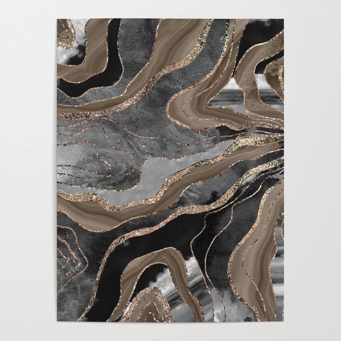 Black Brown Marble Agate Gold Glitter Glam #1 (Faux Glitter) #decor #art #society6 Poster Gallery Image 1
