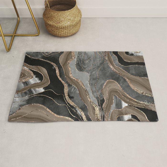 Black Brown Marble Agate Gold Glitter Glam #1 (Faux Glitter) #decor #art #society6 Rug Gallery Image 1