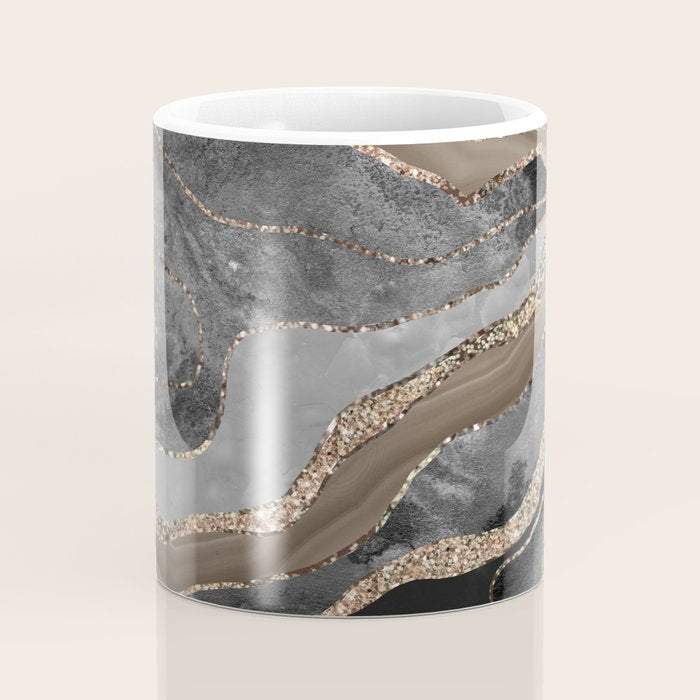 Black Brown Marble Agate Gold Glitter Glam #1 (Faux Glitter) #decor #art #society6 Coffee Mug Gallery Image 4