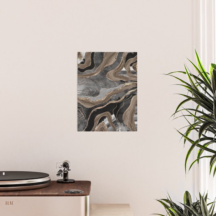 Black Brown Marble Agate Gold Glitter Glam #1 (Faux Glitter) #decor #art #society6 Poster Gallery Image 2