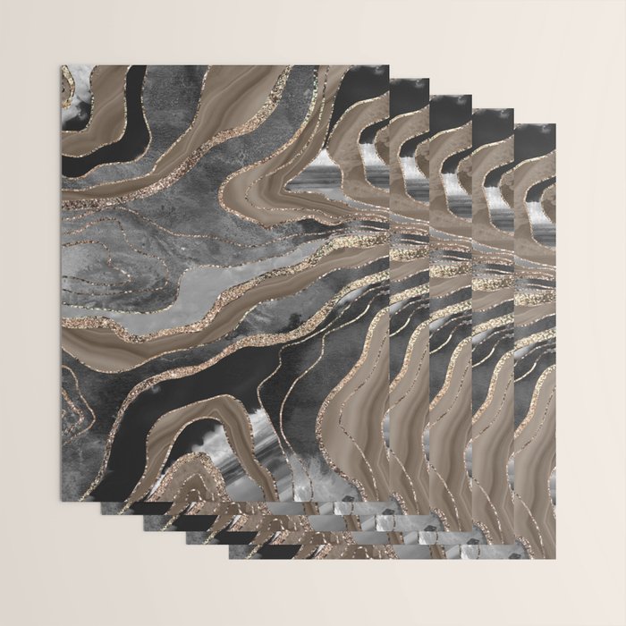Black Brown Marble Agate Gold Glitter Glam #1 (Faux Glitter) #decor #art #society6 Wrapping Paper Gallery Image 3