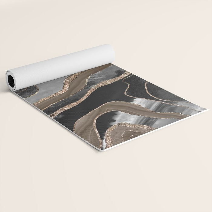 Black Brown Marble Agate Gold Glitter Glam #1 (Faux Glitter) #decor #art #society6 Yoga Mat Gallery Image 2