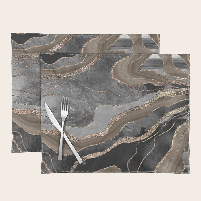 Black Brown Marble Agate Gold Glitter Glam #1 (Faux Glitter) #decor #art #society6 Placemat Gallery Image 1