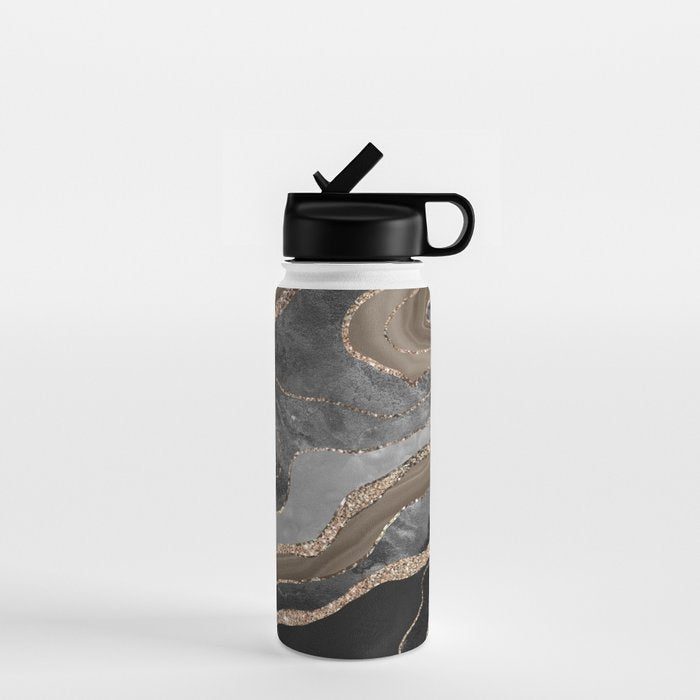 Black Brown Marble Agate Gold Glitter Glam #1 (Faux Glitter) #decor #art #society6 Water Bottle Gallery Image 1