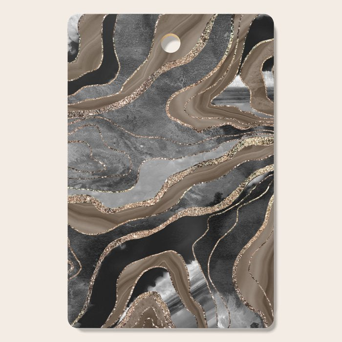 Black Brown Marble Agate Gold Glitter Glam #1 (Faux Glitter) #decor #art #society6 Cutting Board Gallery Image 1