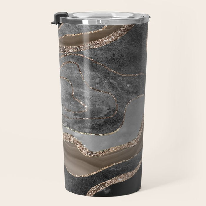 Black Brown Marble Agate Gold Glitter Glam #1 (Faux Glitter) #decor #art #society6 Travel Mug Gallery Image 3