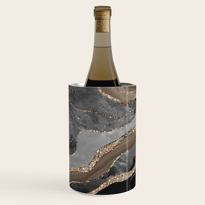 Black Brown Marble Agate Gold Glitter Glam #1 (Faux Glitter) #decor #art #society6 Wine Chiller Gallery Image 1